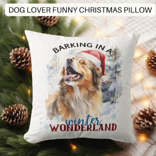 Funny Dog Barking Winter Wonderland Christmas Cushion