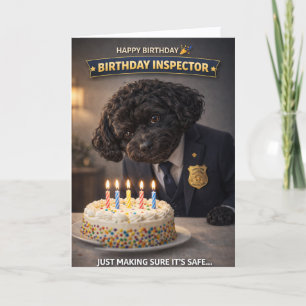 Funny Dog Birthday Card Cake Inspector Cockapoo