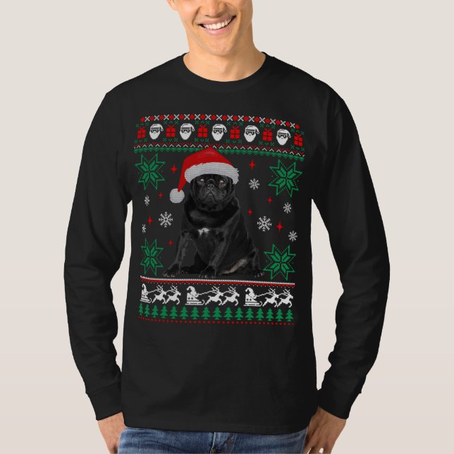 Funny Dog Black Pug Ugly Christmas Sweater (Front)