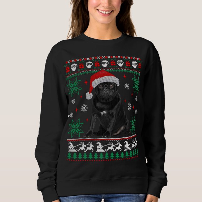 Funny Dog Black Pug Ugly Christmas Sweater (Front)
