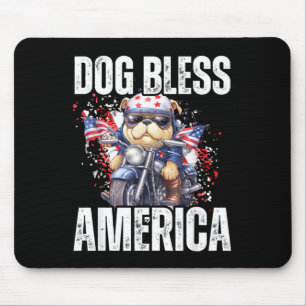 Funny Dog Bless America Motorcycle 4th of July Mouse Pad