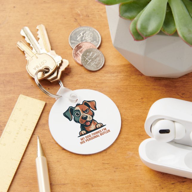 Funny Dog Butler Quote Illustration Key Ring (Desk)