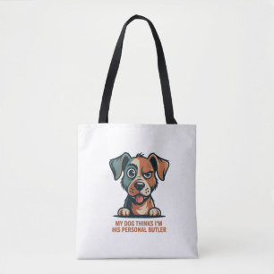 Funny Dog Butler Quote Illustration Tote Bag