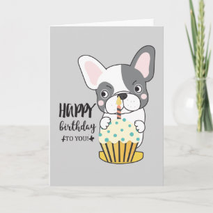 Funny Dog Cartoon Cupcake Candle Happy Birthday Card