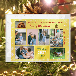 Funny Dog Cat 7 Photos Collage We've Moved Golden Holiday Card