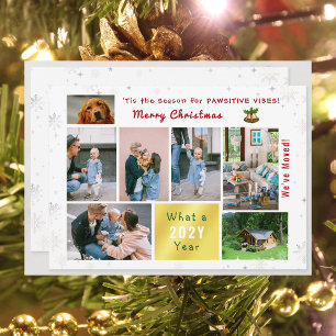 Funny Dog Cat 7 Photos Collage We've Moved Modern Holiday Card