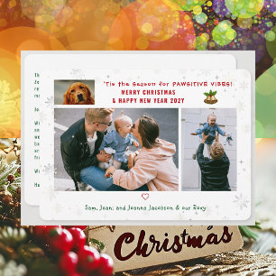 Funny Dog Cat Pawsitive 3 Photos Minimalist Modern Holiday Card