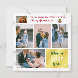 Funny Dog Cat Pawsitive 5 Photos Collage Modern Holiday Card