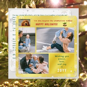 Funny Dog Cat Peace Love Joy 4 Photos Cute Golden Holiday Card