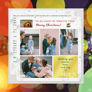 Funny Dog Cat Peace Love Joy 5 Photos Cute Elegant Holiday Card