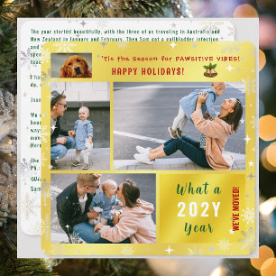 Funny Dog Cat We've Moved 4 Photos Elegant Golden Holiday Card