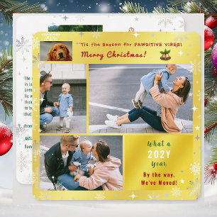 Funny Dog Cat We've Moved New Home 5 Photos Golden Holiday Card