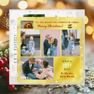 Funny Dog Cat We've Moved New Home 6 Photos Golden Holiday Card