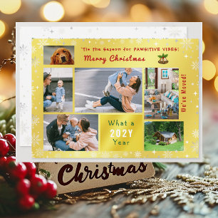 Funny Dog Cat We've Moved New Home 6 Photos Golden Holiday Card