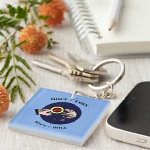 Funny Dog catches dogecoin in space Key Ring