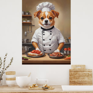 Funny Dog Chef Cooking Food Cute Pet  Poster