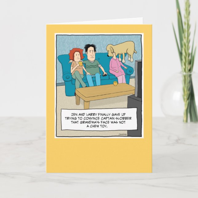 Funny Dog Chew Toy Birthday Card (Front)