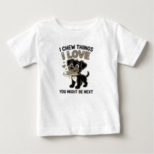 Funny Dog Chew Warning Graphic Baby T-Shirt