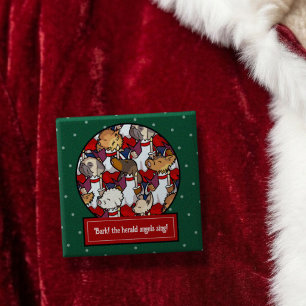 Funny Dog Choir Christmas Carol Pug Pun Cartoon 15 Cm Square Badge