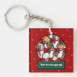 Funny Dog Choir Christmas Carol Pug Pun Cartoon Key Ring