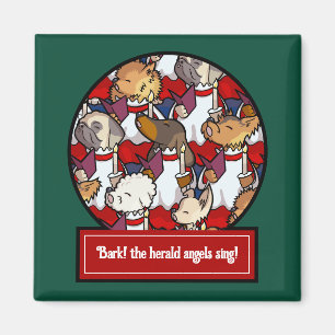 Funny Dog Choir Christmas Carol Pug Pun Cartoon Magnet