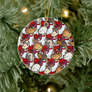 Funny Dog Choir Christmas Carol Singers Cartoon Ceramic Ornament