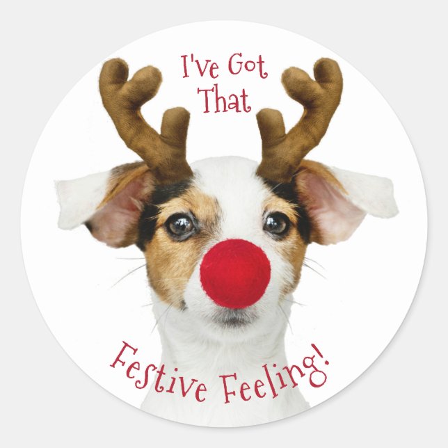 Funny Dog Christmas Classic Round Sticker (Front)
