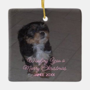 Funny Dog Christmas Holiday Greeting Girly Name  Ceramic Ornament