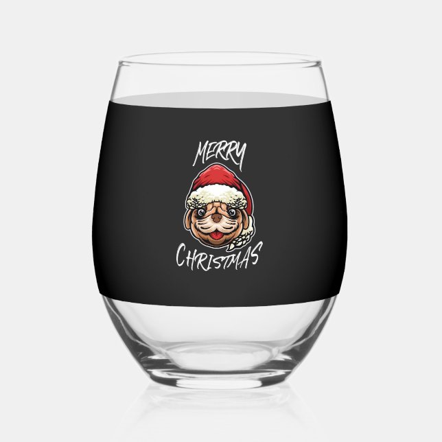 Funny Dog Christmas Pajamas Gift for Dog Lovers Wo Stemless Wine Glass (Front)
