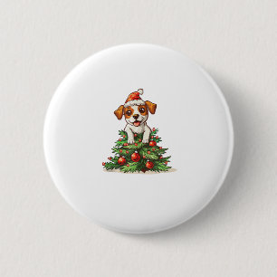 Funny Dog climbing on Christmas Tree Costume 6 Cm Round Badge