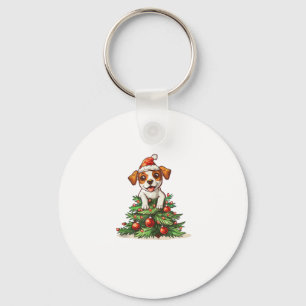 Funny Dog climbing on Christmas Tree Costume Key Ring