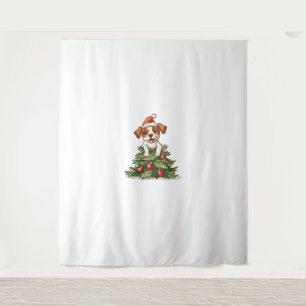 Funny Dog climbing on Christmas Tree Costume  Tapestry
