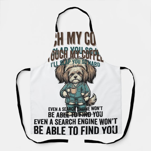 Funny Dog Coffee Warning Vintage Engraving Design_ Apron (Front)