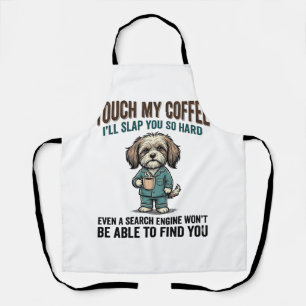Funny Dog Coffee Warning Vintage Engraving Design_ Apron