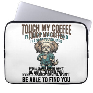 Funny Dog Coffee Warning Vintage Engraving Design_ Laptop Sleeve