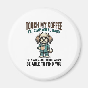 Funny Dog Coffee Warning Vintage Engraving Design_ Magnet