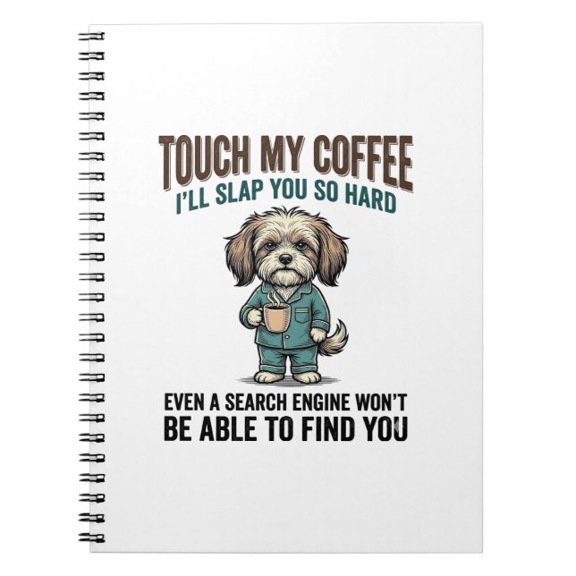 Funny Dog Coffee Warning Vintage Engraving Design_ Notebook (Front)