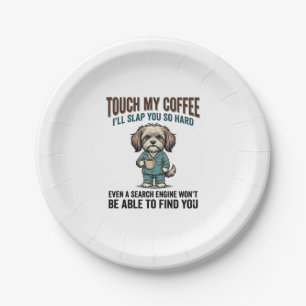 Funny Dog Coffee Warning Vintage Engraving Design_ Paper Plate