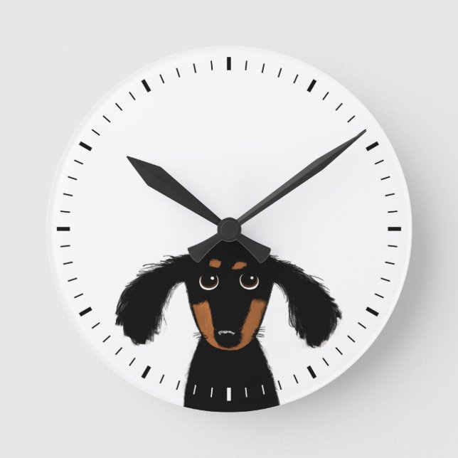 Funny Dog Cute Black and Tan Dachshund Round Clock (Front)