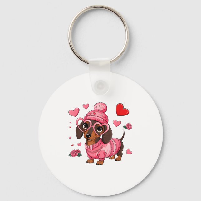 Funny Dog Dachshund Valentines Heart Dog Lover Men Key Ring (Front)