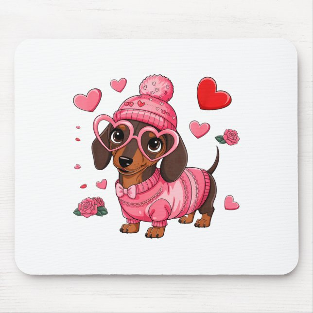 Funny Dog Dachshund Valentines Heart Dog Lover Men Mouse Pad (Front)