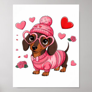 Funny Dog Dachshund Valentines Heart Dog Lover Men Poster