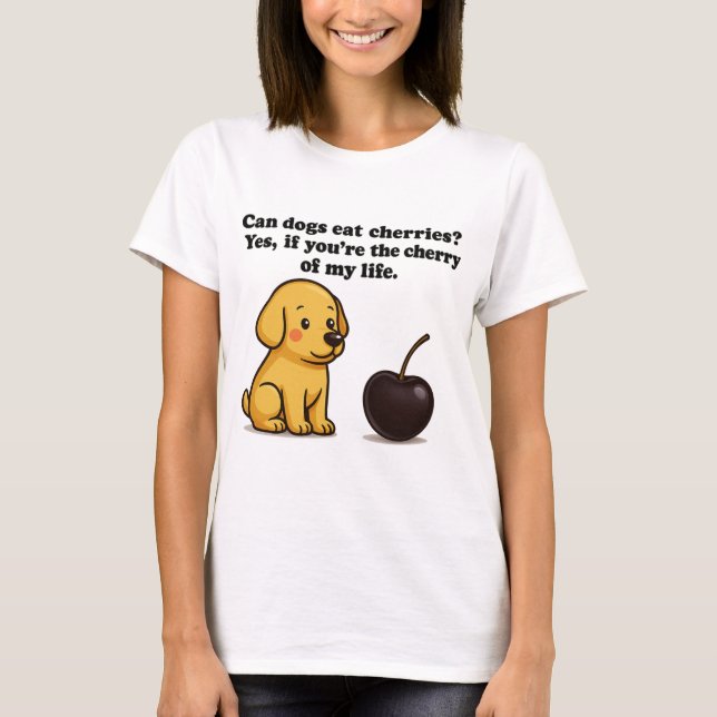 Funny Dog & Dark Cherry Design T-Shirt (Front)