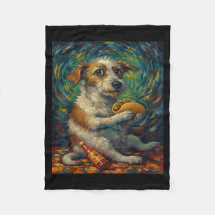 Funny Dog Eating Taco Graphic Art Design Fleece Blanket