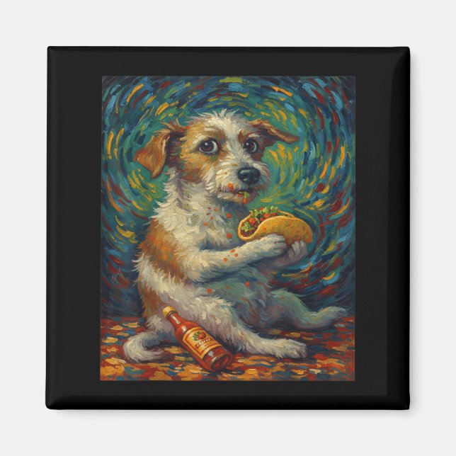 Funny Dog Eating Taco Graphic Art Design  Magnet (Front)