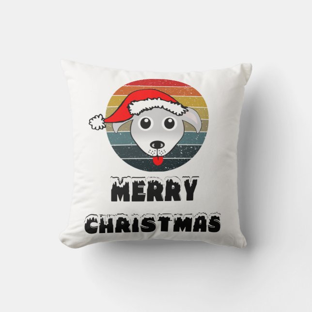 Funny Dog Face Grey Cartoon With Santa Claus Hat Cushion (Front)