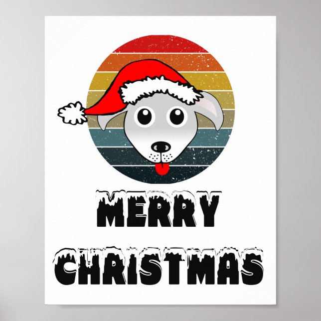 Funny Dog Face Grey Cartoon With Santa Claus Hat Poster (Front)
