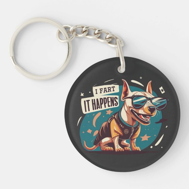 Funny Dog Fart It Happens Key Ring (Front)