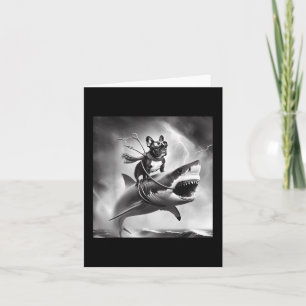 Funny Dog French Bulldog Riding A Shark In Tornado Card