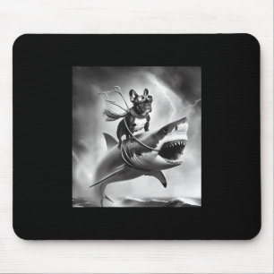 Funny Dog French Bulldog Riding A Shark In Tornado Mouse Pad